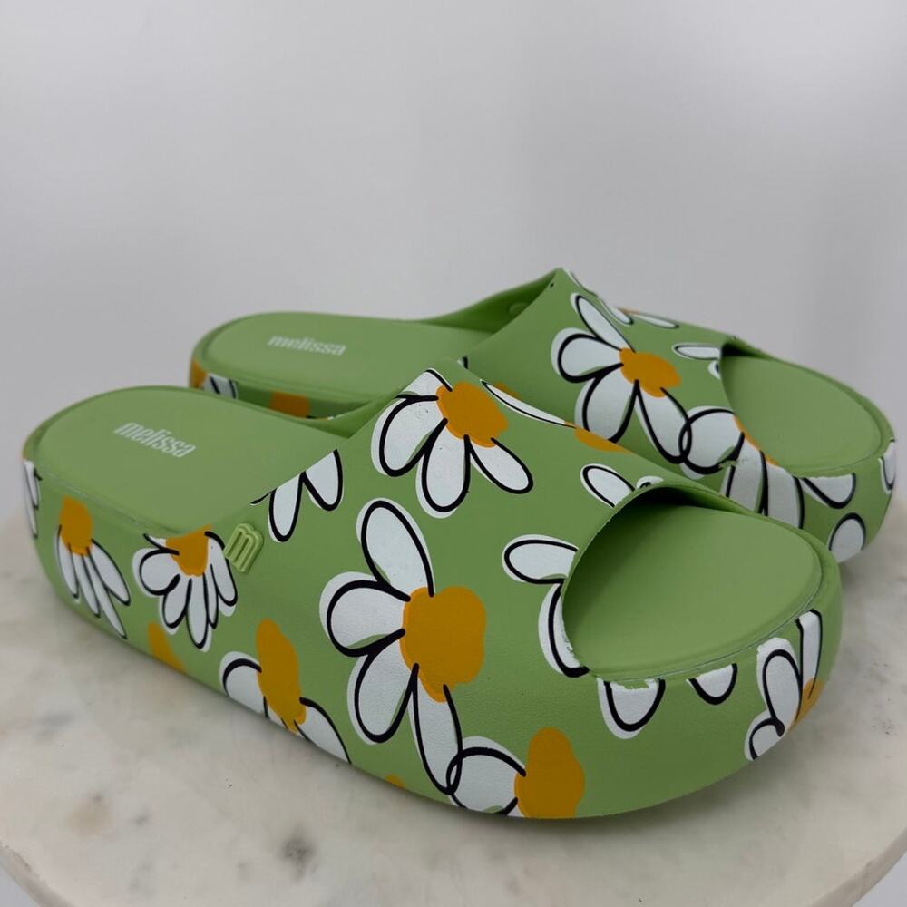 Melissa Free Print Daisy Platform Slide Sandals Green Size 8 - Picture 2 of 11